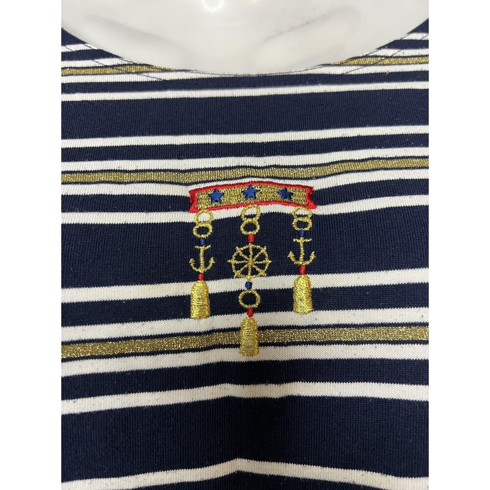 Vintage Needle & Threads Shirt Womens XL Navy Gold Striped Nautical 90s - Picture 5 of 9